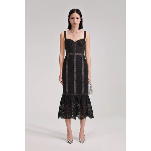 Self-Portrait NWT coquette Black floral Bodycon lace sleeveless midi dress US 4 - Picture 1 of 16